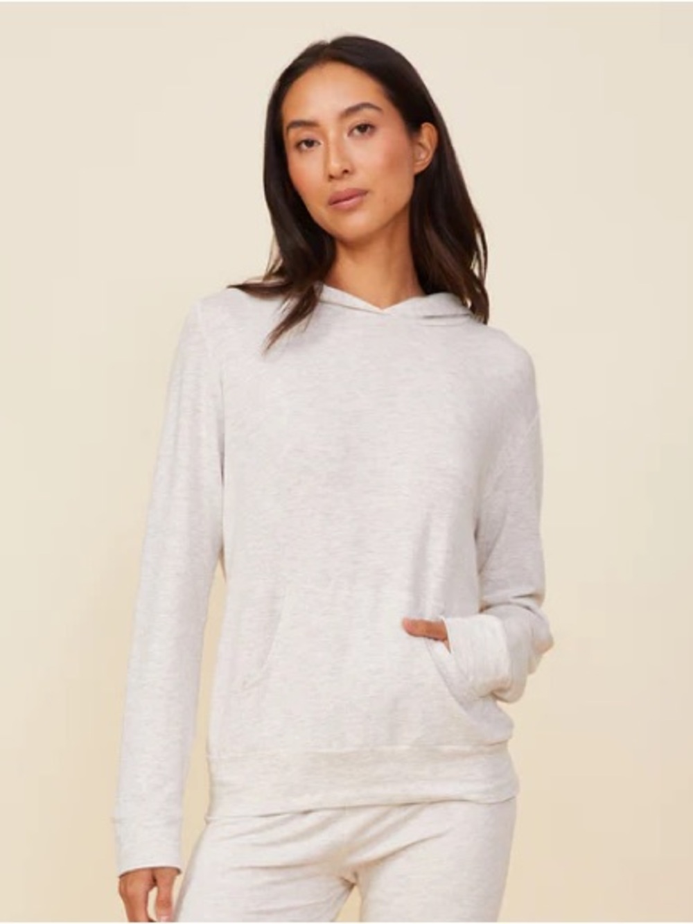 Monrow Light Heather Oatmeal Hoodie Pullover Hoodie - Cozy Women's Sweatshirt